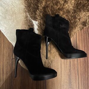 Authentic Burberry 100% Suede Black High Heel Ankle Boots, Size: 38 / 8